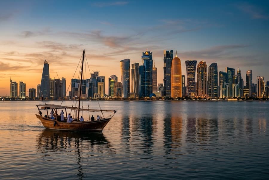 The Doha skyline with a dhow