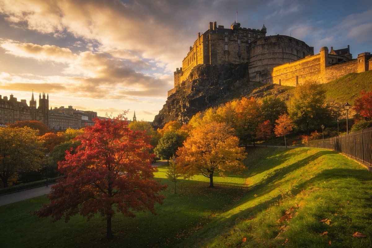 Edinburgh Castle above Princes Street Gardens in autumn