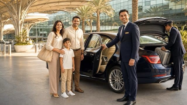 A host seeing guests into their car outside the terminal